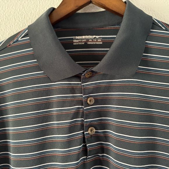 Nike Golf Fit Dry Striped Polo XXL Men's Black Shirt Breathable Mesh Button Neck - Picture 3 of 9